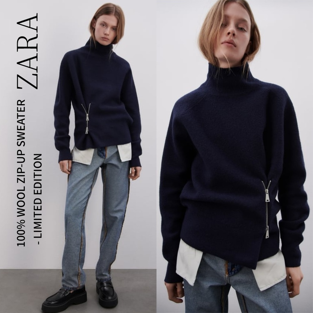 Zara 100% Wool Zippered Sweater Limited Edition Size M